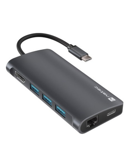 Multiport Adapter Natec Fowler 2 V2 Usb-C 8W1 Hub - Usb 3.0 3X, Hdmi 4K, Usb-C, Rj45, Sd, Micro Sd
