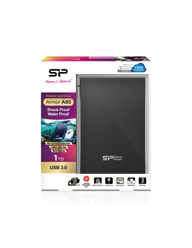 Dysk Zewnętrzny Hdd Silicon Power Armor A80 (1Tb  2.5"  Usb 3.2  5400 Obr/Min  Black  Sp010Tbphda80S3K)