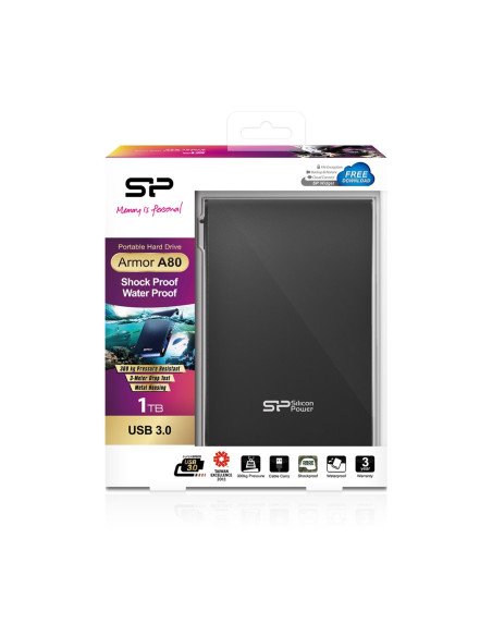 Dysk Zewnętrzny Hdd Silicon Power Armor A80 (1Tb  2.5"  Usb 3.2  5400 Obr/Min  Black  Sp010Tbphda80S3K)