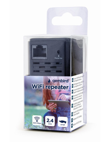 Gembird Wifi Repeater Mini Wnp-Rp300-03-Bk B/G/N300 + Gniazdo Rj45, Do Gniazdka 230V, Czarny