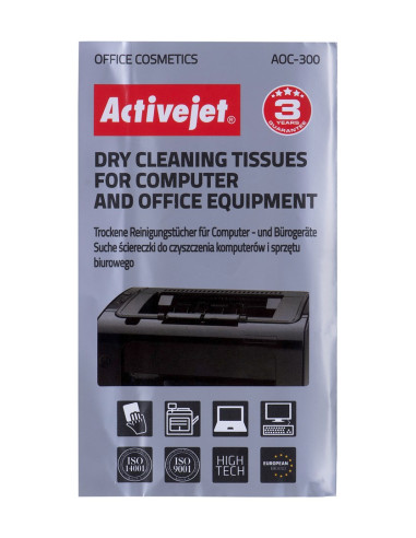 Activejet Aoc-300 Chusteczki Bezpyłowe 24 Szt. Uniwersalne, Suche Ściereczki Niepylące, Perforowane Do Czyszczenia Komputerów I