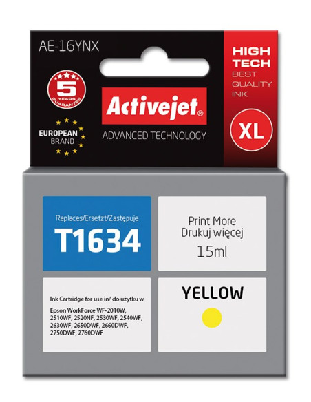 Activejet Ae-16Ynx Tusz (Zamiennik Epson 16Xl T1634  Supreme  15 Ml  Żółty)
