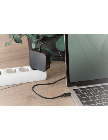 Ładowarka Sieciowa Zasilacz 1X Usb-C Pd 3.0 Max. 65W Zintegrowany Kabel 1,2M Czarna