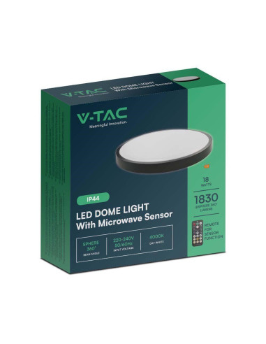 Plafon V-Tac Vt-8618S Natynkowy 18W Led Ip44 30Cm Czujnik Ruchu 4000K 1830Lm (Sku 76691) Czarny
