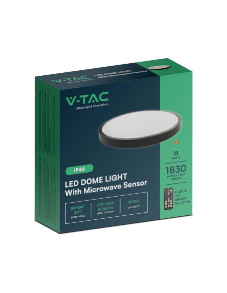 Plafon V-Tac Vt-8618S Natynkowy 18W Led Ip44 30Cm Czujnik Ruchu 4000K 1830Lm (Sku 76691) Czarny