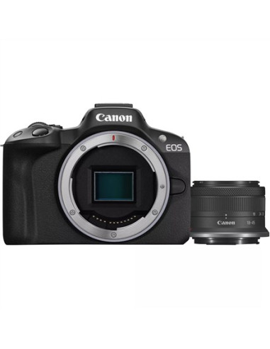 Canon Eos R50, Black + Rf-S 18-45Mm F4.5-6.3 Is Stm Kit Bezlusterkowiec 24,2 Mp Cmos 6000 X 4000 Px Czarny