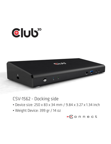Club3D Csv-1562 Stacja Dokująca Dokujący Usb 3.2 Gen 1 (3.1 Gen 1) Type-C Czarny
