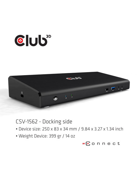 Club3D Csv-1562 Stacja Dokująca Dokujący Usb 3.2 Gen 1 (3.1 Gen 1) Type-C Czarny