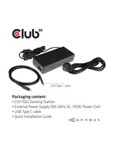 Club3D Csv-1562 Stacja Dokująca Dokujący Usb 3.2 Gen 1 (3.1 Gen 1) Type-C Czarny