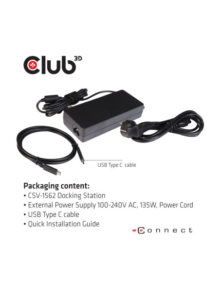 Club3D Csv-1562 Stacja Dokująca Dokujący Usb 3.2 Gen 1 (3.1 Gen 1) Type-C Czarny