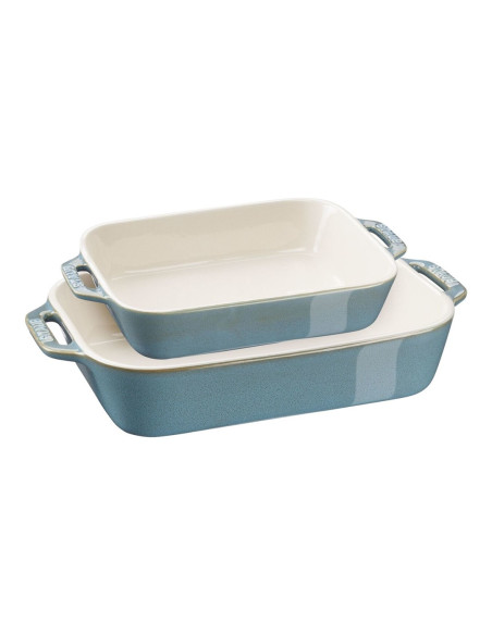 Zestaw 2 Prostokątnych Półmisków Ceramicznych Staub 40511-924-0 - Antyczny Turkusowy