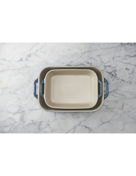 Zestaw 2 Prostokątnych Półmisków Ceramicznych Staub 40511-924-0 - Antyczny Turkusowy