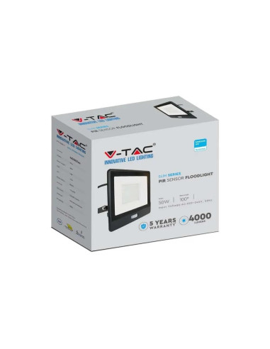 Projektor Led V-Tac Vt-158S-1 Czujnik Ruchu 50W 4000K 4000Lm (Sku 20290) Czarny