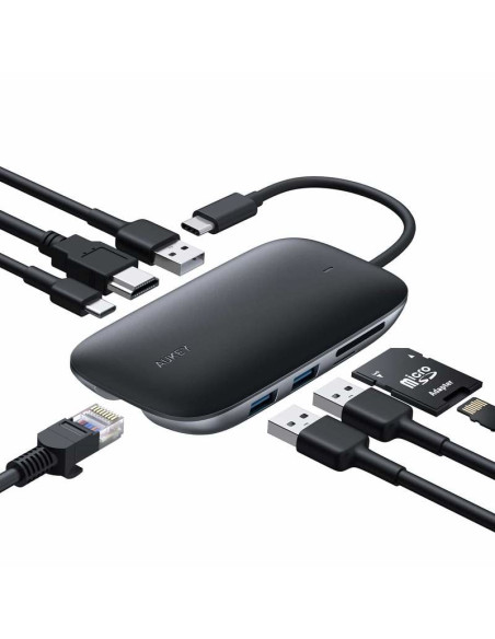 Aukey Hub Usb C Cb-C71 8W1 Rj45 Hdmi 4K Pd 100W