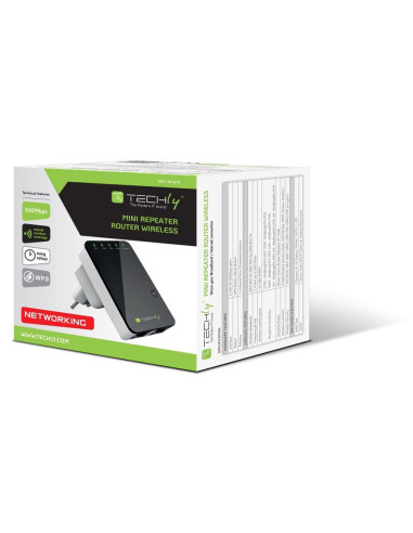 Techly I-Wl-Repeater2 Router Bezprzewodowy Fast Ethernet Czarny, Biały