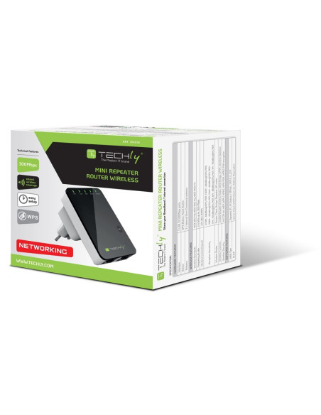 Techly I-Wl-Repeater2 Router Bezprzewodowy Fast Ethernet Czarny, Biały