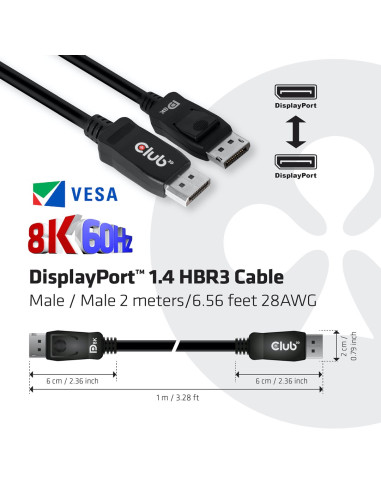 Club3D Displayport 1.4 Hbr3 Cable 2M/6.56Ft M/M 8K60Hz