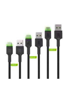 Green Cell Zestaw Kabli Kabgcset01 3X Kabel Gc Ray Usb - Usb-C 30Cm, 120Cm, 200Cm, Zielony Led