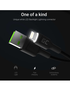 Green Cell Kabel Kabgc05 Kabel Green Cell Gc Ray Usb - Lightning 120Cm, Biały Led, Szybkie Ładowanie 2