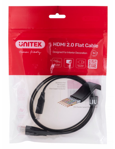 Unitek Kabel Hdmi 2.0 4K60Hz, Płaski, 1M, C11063Bk