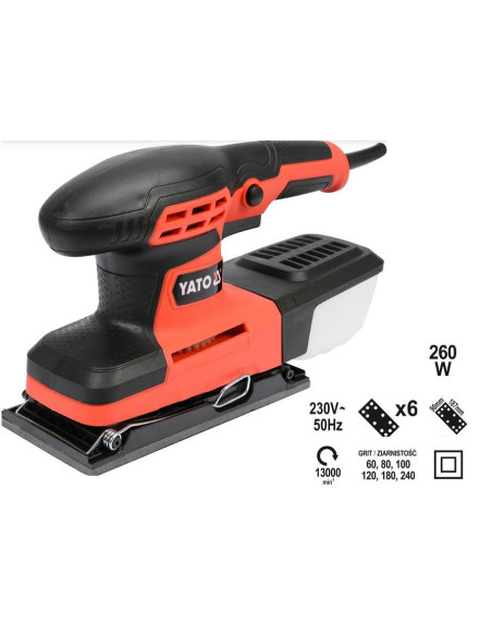 Yato Yt-82230 Przenośna Szlifierka Losowa Szlifierka Oscylacyjna Czarny, Pomarańczowy 260 W