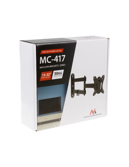 Maclean Uchwyt Do Telewizora Lub Monitora Max. Vesa 100X100, 13-32", 30Kg, Czarny Mc-417