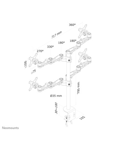 Neomounts Fpma-D935D4 Uchwyt / Stojak Do Monitorów 68,6 Cm (27") Biurko Srebrny