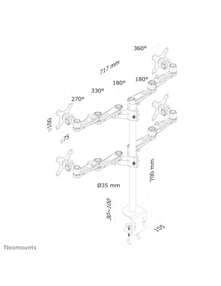 Neomounts Fpma-D935D4 Uchwyt / Stojak Do Monitorów 68,6 Cm (27") Biurko Srebrny