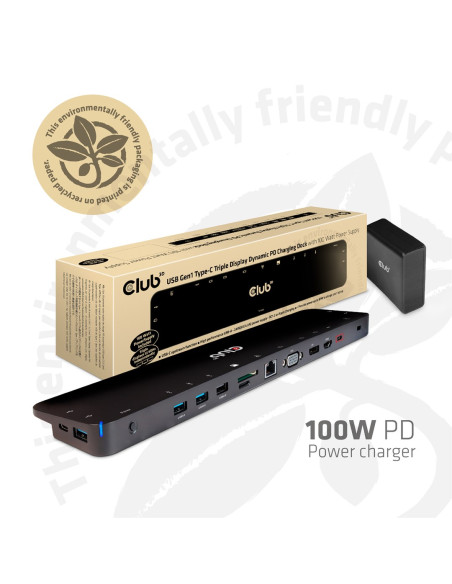 Club3D Csv-1564W100 Stacja Dokująca Dokujący Usb 3.2 Gen 1 (3.1 Gen 1) Type-C Czarny