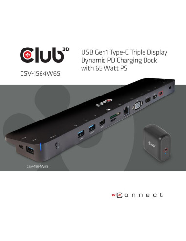 Club3D Csv-1564W65 Stacja Dokująca Dokujący Usb 3.2 Gen 1 (3.1 Gen 1) Type-C Czarny