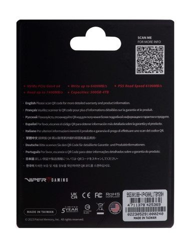 Ssd Patriot Viper Vp4300L M.2 Pci-Ex4 Nvme 1Tb