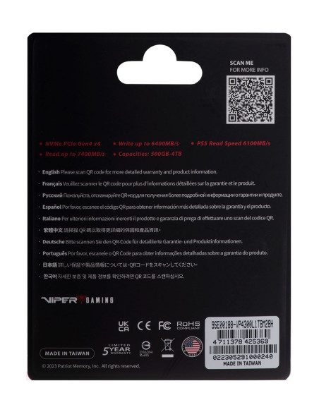 Ssd Patriot Viper Vp4300L M.2 Pci-Ex4 Nvme 1Tb