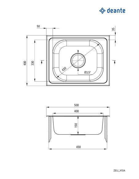 Zlewozmywak Deante Twist 1-Komorowy Bez Ociekacza Stal Szlachetna Zeu010A