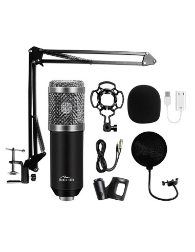 Media-Tech Mikrofon Pojemnościowy Kierunkowy Z Zestawem Akcesoriów Srebrny Mt397S