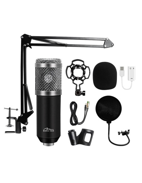 Media-Tech Mikrofon Pojemnościowy Kierunkowy Z Zestawem Akcesoriów Srebrny Mt397S