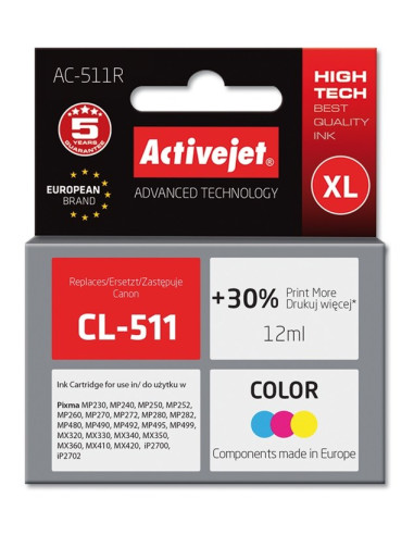 Activejet Ac-511R Tusz (Zamiennik Canon Cl-511  Premium  12 Ml  Kolor)