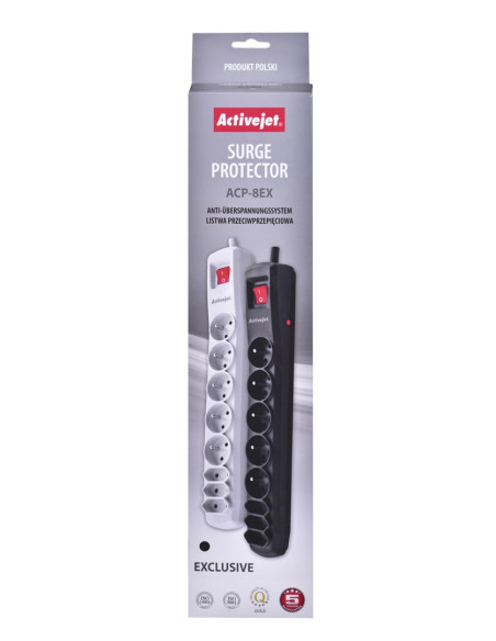 Listwa Przeciwprzepięciowa Activejet Apn-8G/5M-Bk (3 X Typ C, 5 X Ute  10 A  5M  Kolor Czarny)