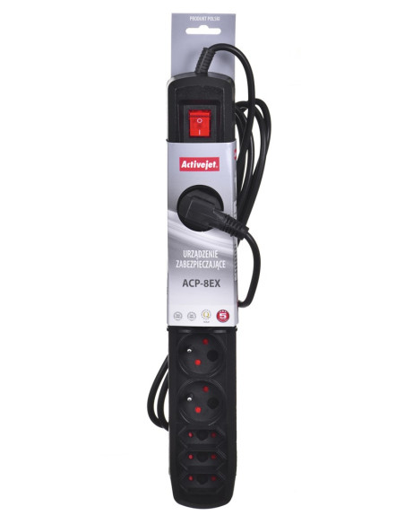 Listwa Przeciwprzepięciowa Activejet Apn-8G/3M-Bk (3 X Typ C, 5 X Ute  10 A  3M  Kolor Czarny)