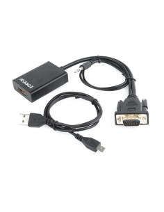 Adapter Gembird A-Vga-Hdmi-01 (Hdmi F - D-Sub (Vga), Jack Stereo 3,5 Mm, Usb 2.0 M  0,15M  Kolor Czarny)