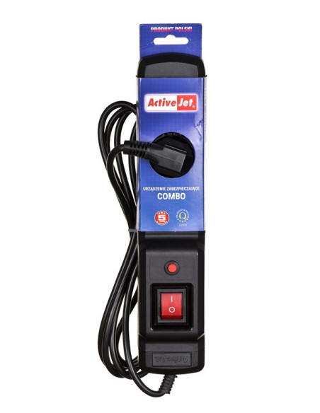 Listwa Przeciwprzepięciowa Activejet Combo 3Gn/1,5M/Cz (10A  2300W) 1,5M  Kolor Czarny