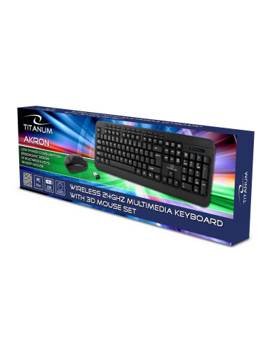 Zestaw Klawiatura + Mysz Titanum Akron Tk109 (Usb 2.0  Kolor Czarny  Optyczna  1600 Dpi)