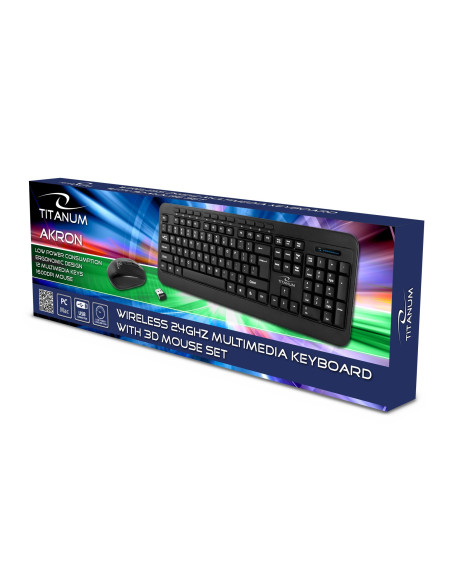 Zestaw Klawiatura + Mysz Titanum Akron Tk109 (Usb 2.0  Kolor Czarny  Optyczna  1600 Dpi)