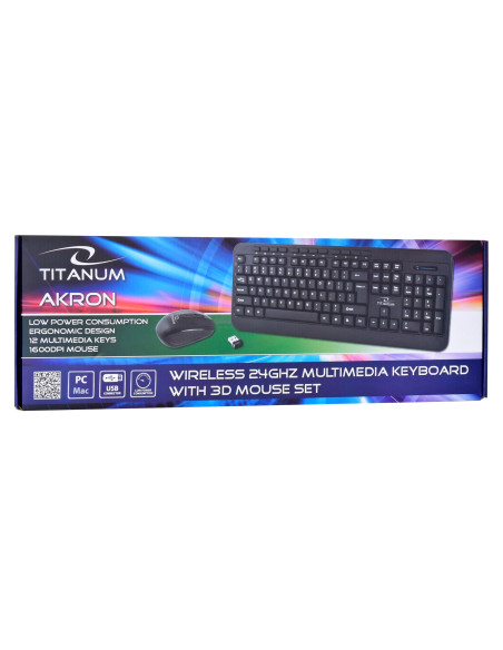 Zestaw Klawiatura + Mysz Titanum Akron Tk109 (Usb 2.0  Kolor Czarny  Optyczna  1600 Dpi)
