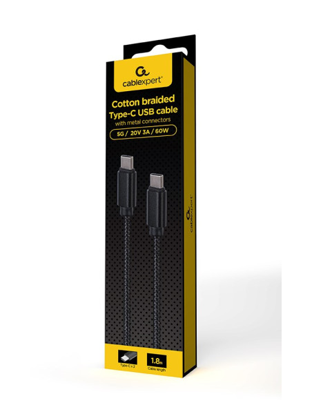 Gembird Kabel Usb Type-C -  Usb Type-C 1.8M, Ładowanie/Transmisja Danych, Czarny