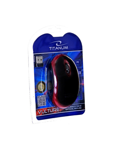 Mysz Komputerowa Titanum Vulture Tm116R (Optyczna  1000 Dpi  Kolor Czarny, Kolor Czerwony)