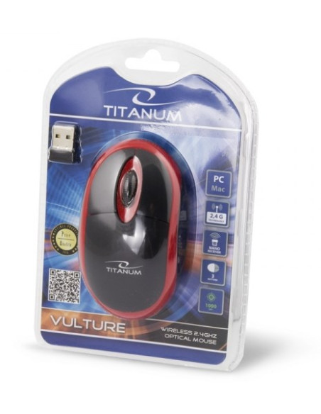 Mysz Komputerowa Titanum Vulture Tm116R (Optyczna  1000 Dpi  Kolor Czarny, Kolor Czerwony)