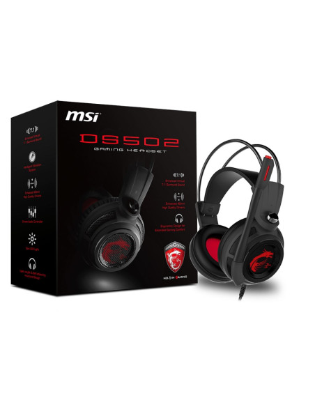 Msi Fba_S37-2100910-Sv1 Słuchawki/Zestaw Słuchawkowy Przewodowa Opaska Na Głowę Gaming Czarny, Czerwony