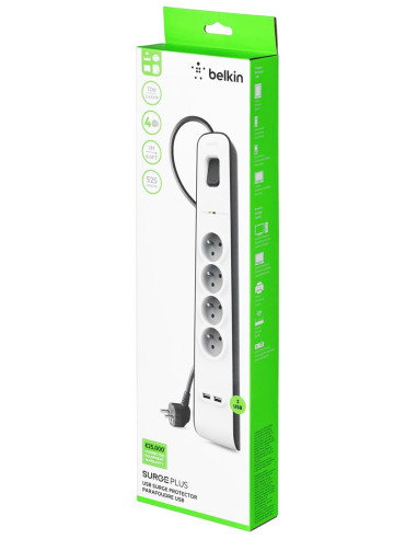 Listwa Zasilająca Belkin Power Surge 4-Port + 2Xusb-A 2.4A 525J 2M Grey/White
