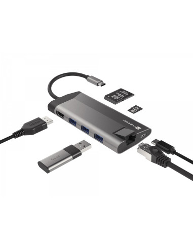 Natec Multiport Adapter Fowler Plus Usb-C-  Usb 3.0 3X, Hdmi 4K, Usb-C Pd, Rj45, Micro Sd Nmp-1690