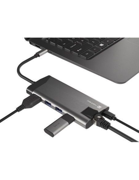 Natec Multiport Adapter Fowler Plus Usb-C-  Usb 3.0 3X, Hdmi 4K, Usb-C Pd, Rj45, Micro Sd Nmp-1690